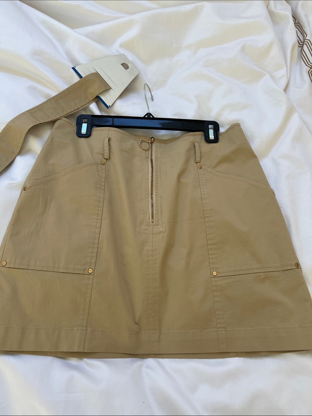 INTERMIX Khaki Utility Mini Skirt with Ring Zip and belt